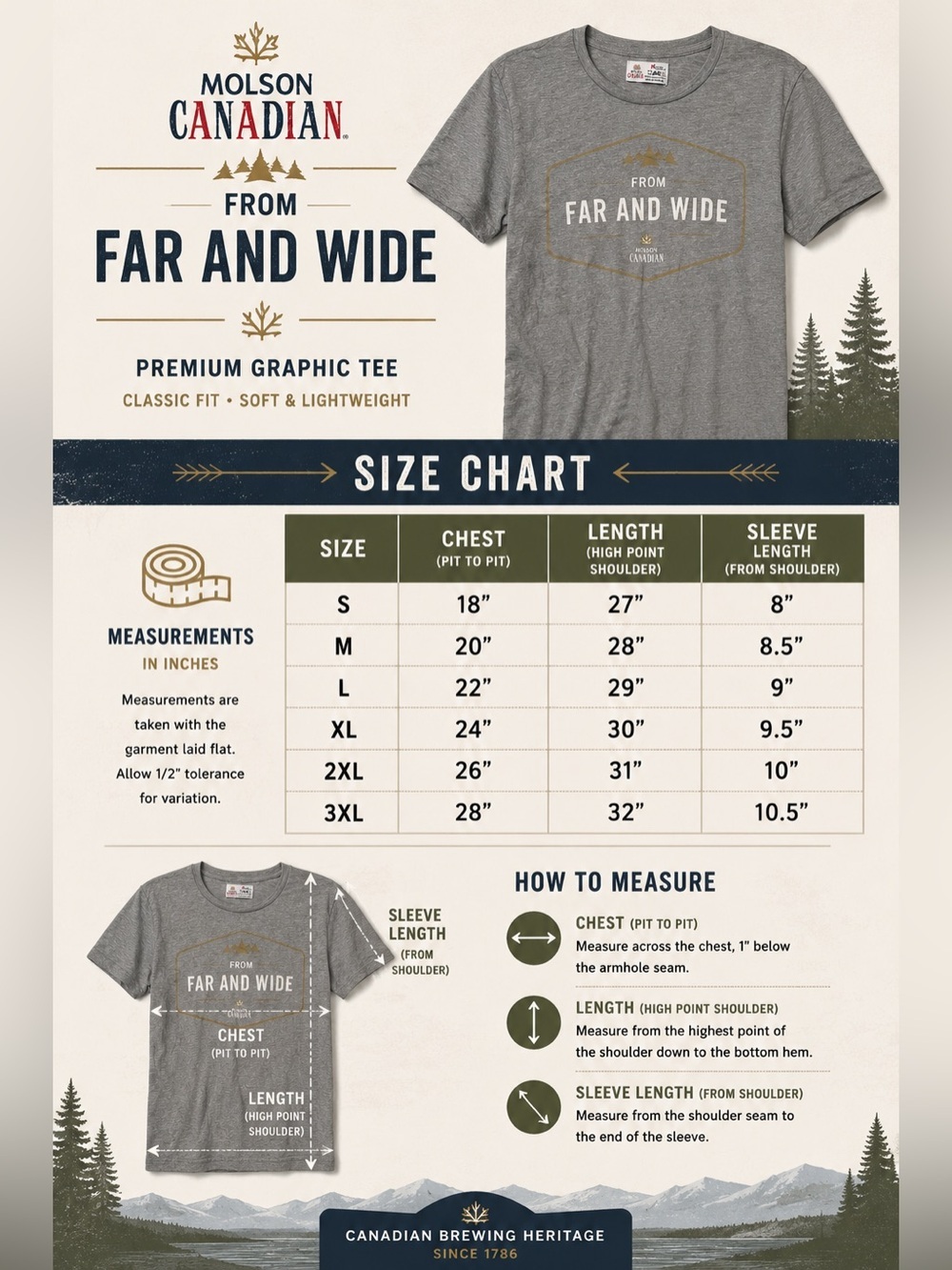 MOLSON CANADIAN Far And Wide Grey Graphic Tee Men’s Sz S Beer Merch Promo Shirt - Picture 7 of 13